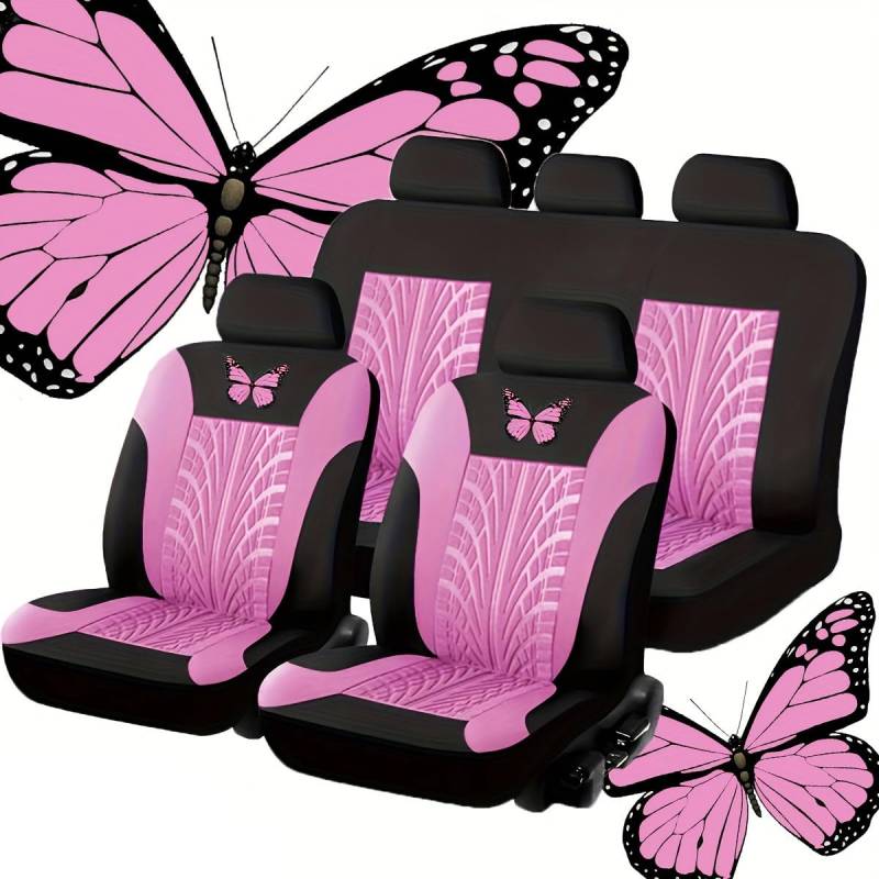 BRZUIL 9PCS Seat Cover Set,kompatibel mit Peugeot 206, inklusive Sitzbezüge für Vorder- und Rücksitze,2-Pink von BRZUIL