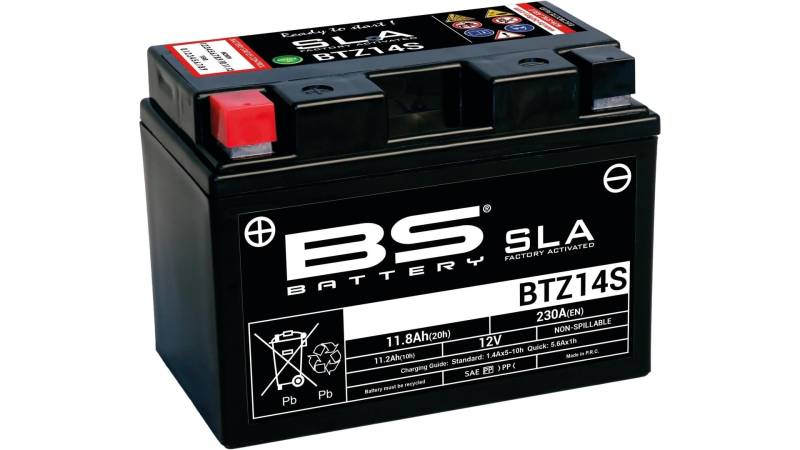 BS Battery 300638 BTZ14S AGM SLA Motorrad Batterie, Schwarz, 150 * 86 * 110 cm von BS Battery