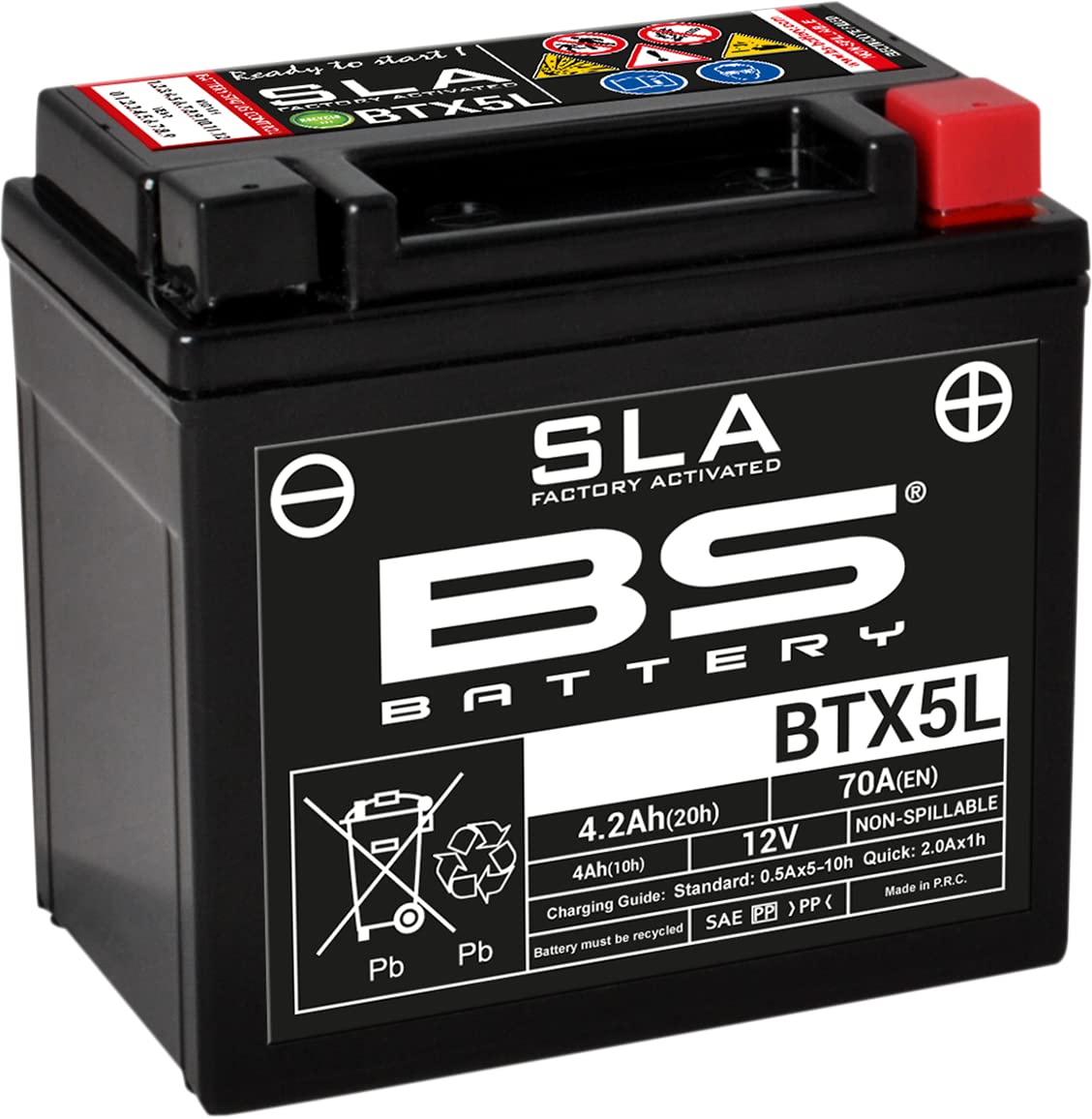 BS Battery 300670 BTX5L BTZ6S AGM SLA Motorrad Batterien, Schwarz von BS Battery