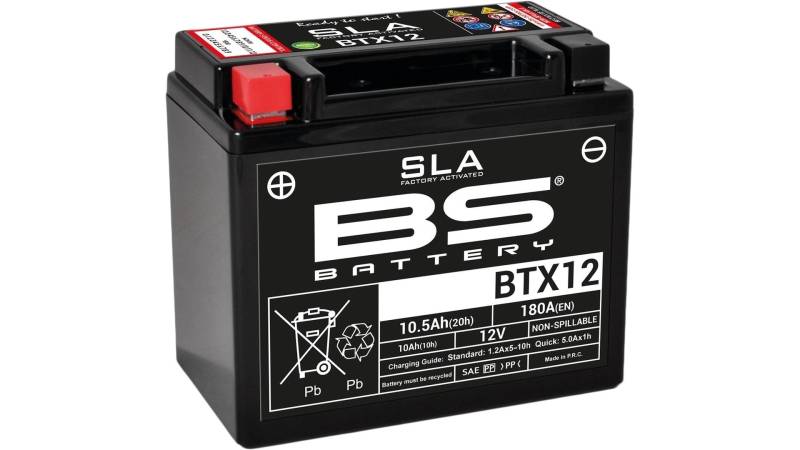 BS Battery 300680 BTX12 AGM SLA Motorrad Batterie, Schwarz von BS Battery