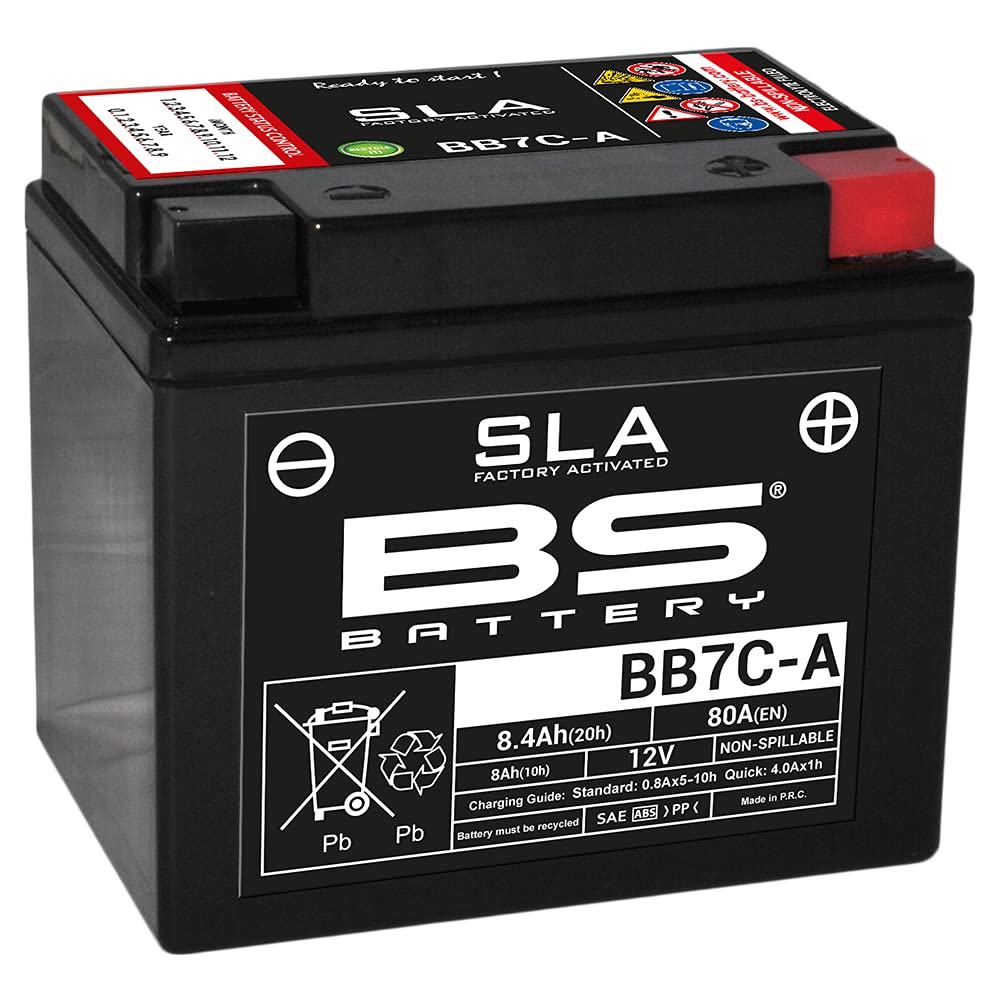 BS Battery 300843 BB7C-A AGM SLA Motorrad Batterie, Schwarz von BS Battery