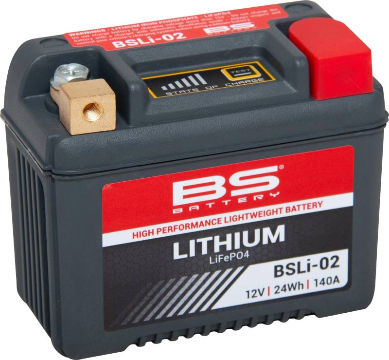 Motorradbatterie BS Lithium Eisenphosphat BSLi-02 (YB5L-B) - 12V 24Wh 140A - Maße: 10,7 x 5,6 x 8,5 cm für Simson SR50 2CE EI. Starter 50 1993-1995 von BS Battery