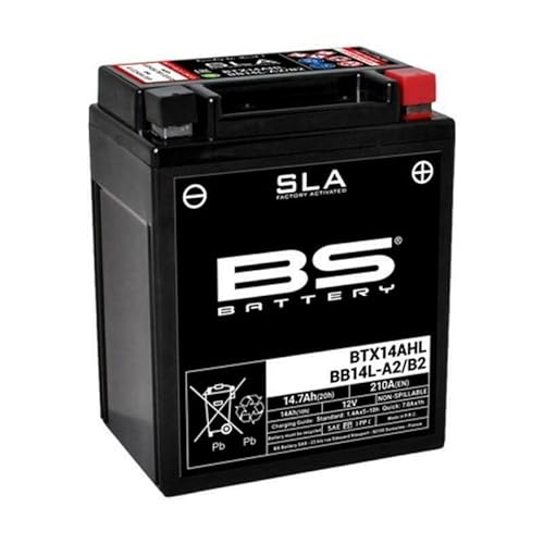 Motorrad Batterie BS BTX14AHL BB14L-A2/B2 (YTX14AHL-BS YB14L-A2/B2) - wartungsfrei - 12V 14Ah - Maße: 135 x 90 x 167 mm kompatibel mit MZ Tour 500 1993-1994 von BS Battery