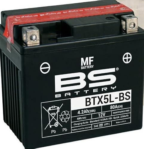 Motorrad Batterie BS BTX5L-BS (YTX5L-BS) wartungsfrei - 12V 4Ah - Maße: 113x70x105mm kompatibel mit E-TON All Models 90 2004-2010 von BS Battery