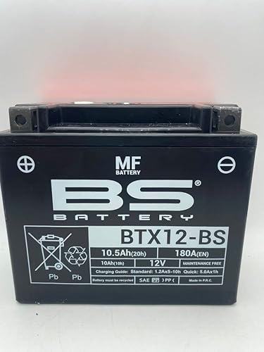 Motorradbatterie BS BTX12-BS (YTX12-BS) - wartungsfrei - 12 V 10 Ah - Maße: 150 x 87 x 130 mm kompatibel mit Honda CB1100SF 1100 von BS Battery