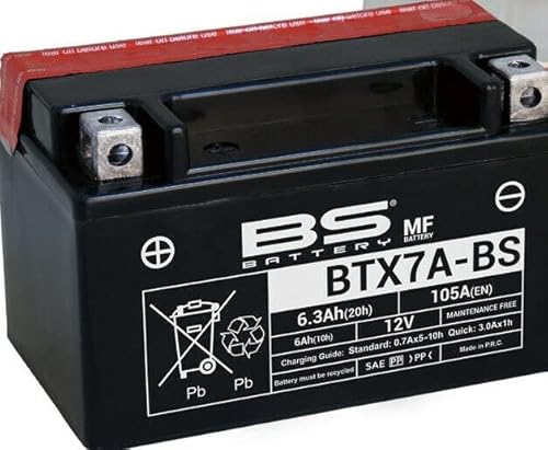 Motorradbatterie BS BTX7A-BS (YTX7A-BS) wartungsfrei - 12V 6Ah - Maße: 150x87x93mm kompatibel mit YAMAHA XC125E 125 von BS Battery