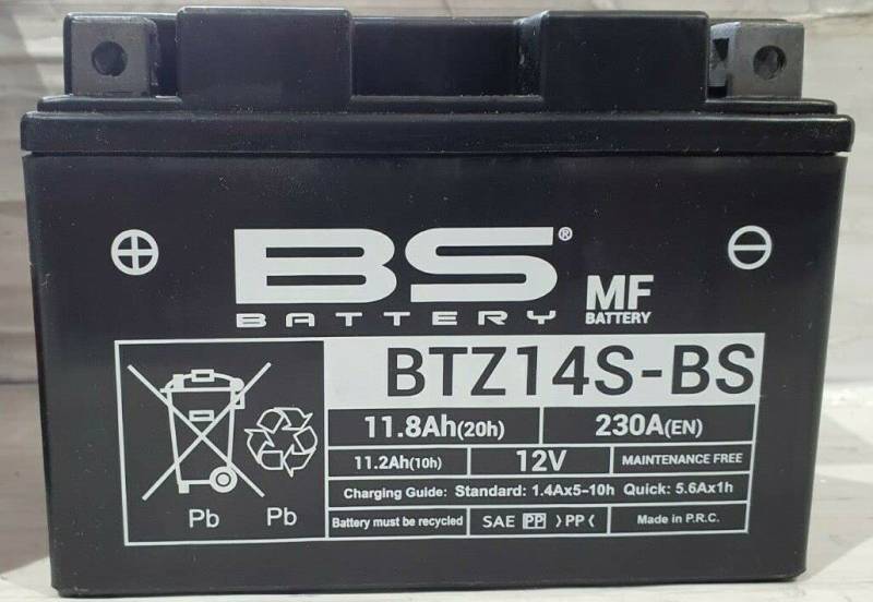 Motorradbatterie BS BTZ14S-BS (YTZ14S) - wartungsfrei - 12 V 11,2 Ah - Maße: 150 x 88 x 110 mm kompatibel mit HONDA VT750 C 750 von BS Battery