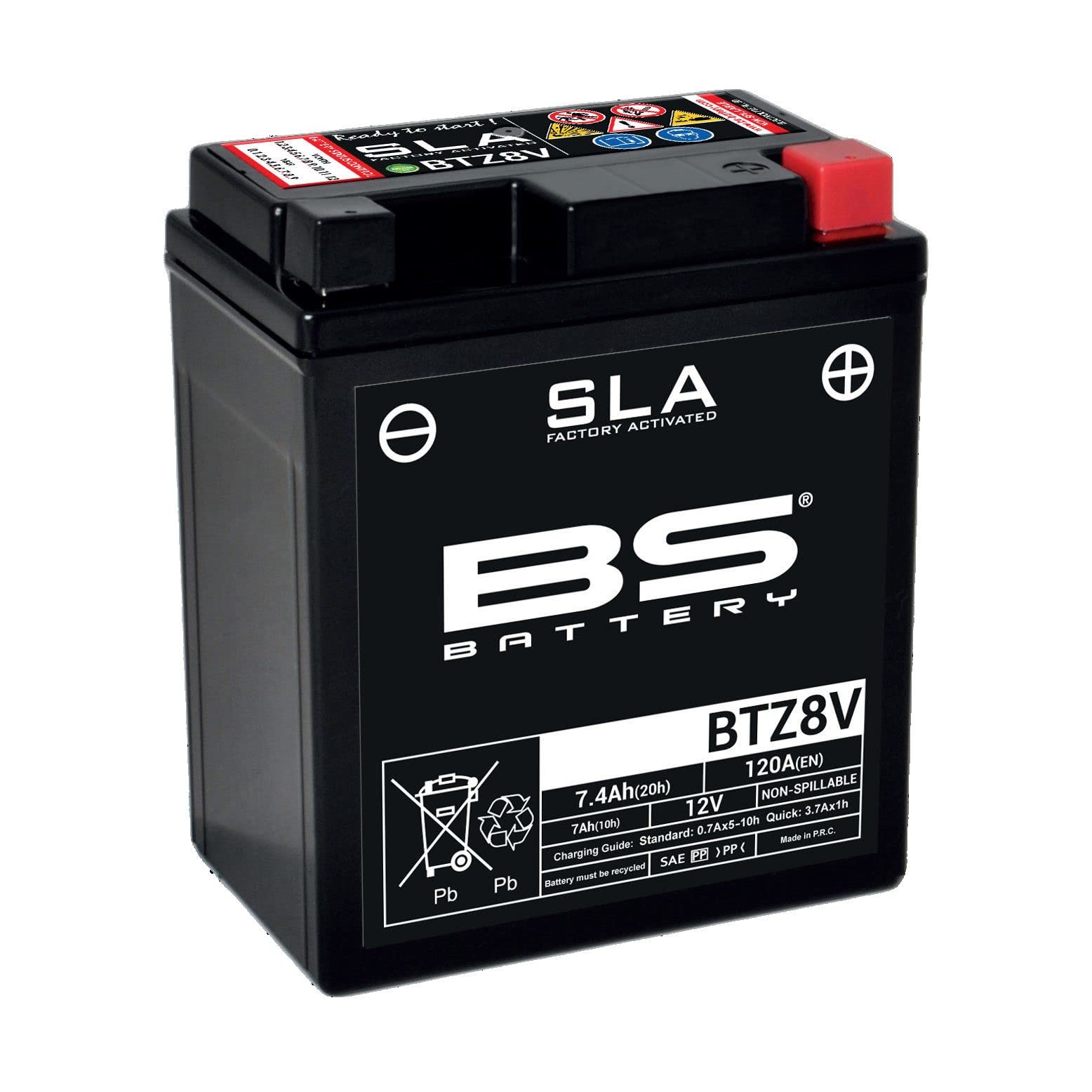 Motorradbatterie BS SLA BTZ8V (YTZ8V) AGM - wartungsfrei - 12V 7Ah - Maße: 113x70x130mm kompatibel mit YAMAHA Xmax 300 2016-2020 von BS Battery