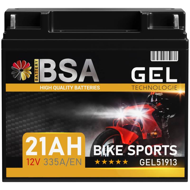 BSA 51913 GEL Motorradbatterie 12V 21Ah 335A/EN Batterie doppelte Lebensdauer entspricht 51913 GEL51913 vorgeladen auslaufsicher wartungsfrei von BSA BATTERY HIGH QUALITY BATTERIES