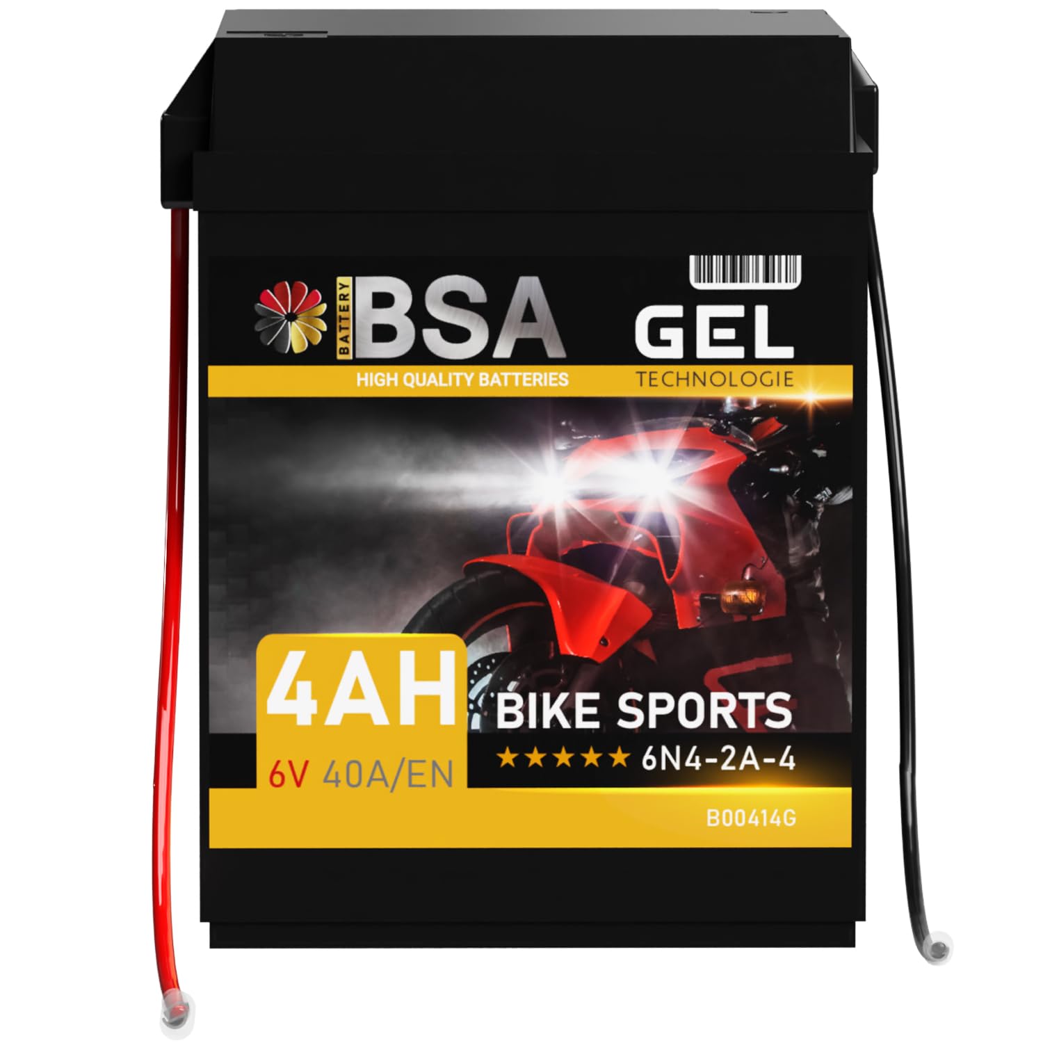 BSA 6N4-2A-4 GEL Roller Batterie 6V 4Ah 40A/EN Motorradbatterie doppelte Lebensdauer entspricht 00414 6N4-2A-7 vorgeladen auslaufsicher wartungsfrei ersetzt 4,2Ah von BSA BATTERY HIGH QUALITY BATTERIES