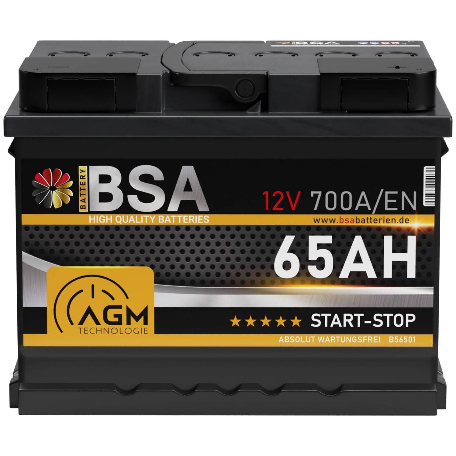 BSA AGM Batterie 12v 65Ah 700A/EN Start-Stop Batterie Autobatterie statt 60Ah 62Ah 63Ah 64Ah von BSA BATTERY HIGH QUALITY BATTERIES