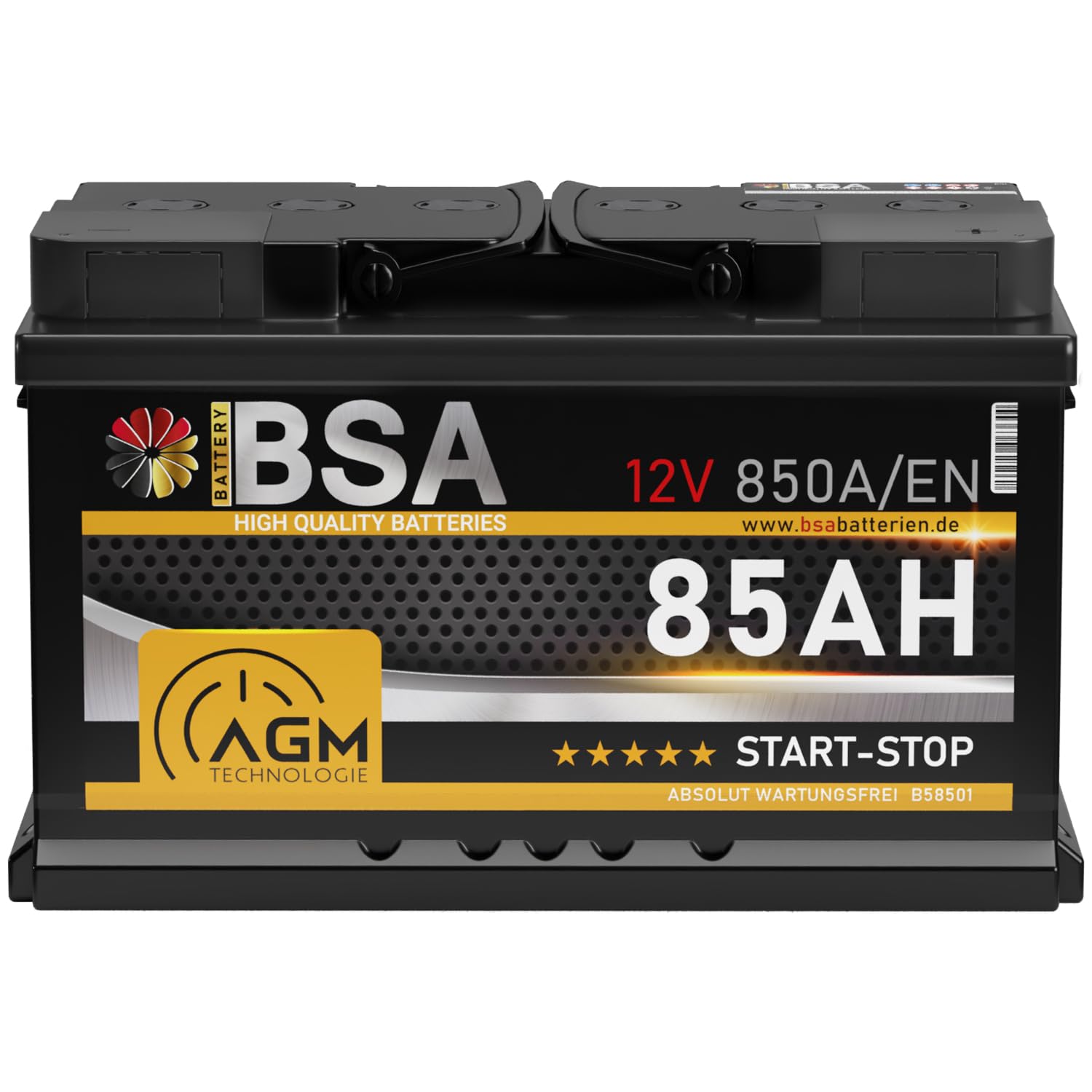 BSA AGM Batterie 85Ah 12V 850A/EN Start-Stop Batterie Autobatterie VRLA statt 80Ah von BSA BATTERY HIGH QUALITY BATTERIES