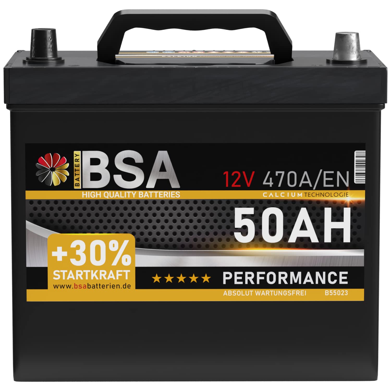 BSA ASIA Autobatterie 50Ah 12V 470A/EN ASIA Batterie Plus-Pol Rechts 30% mehr Startleistung ersetzt 45Ah 47Ah von BSA BATTERY HIGH QUALITY BATTERIES
