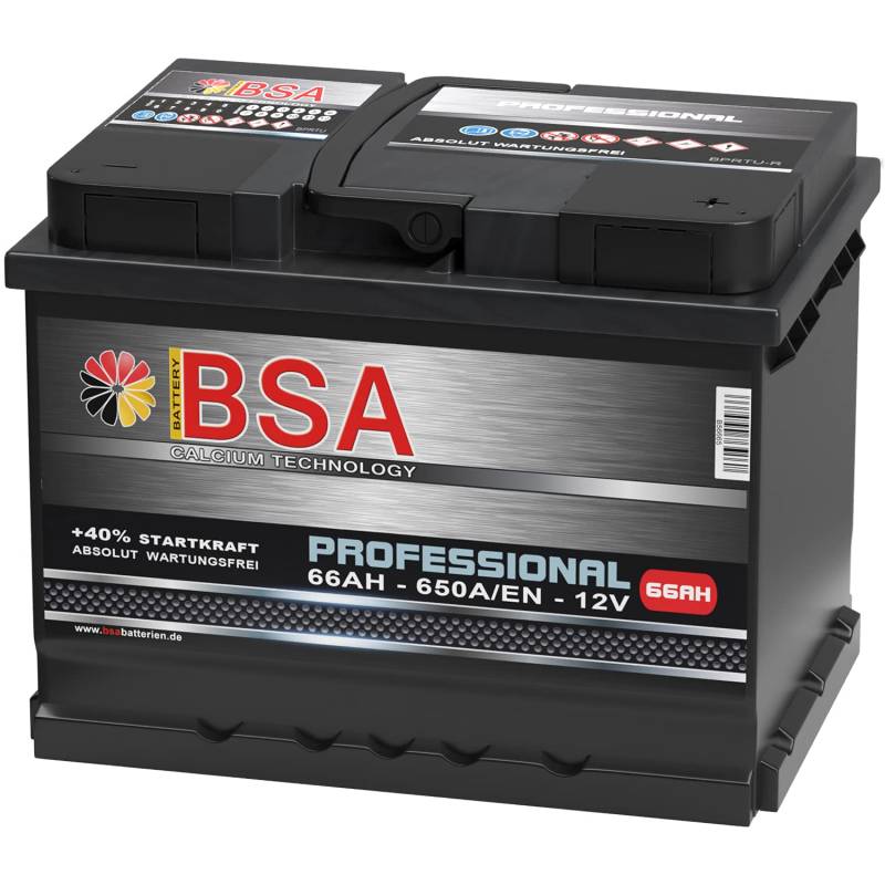 BSA Autobatterie 66Ah 12V 650A/EN ersetzt 60Ah 61Ah 62Ah 63Ah 64Ah 65Ah Extreme Startkraft von BSA BATTERY HIGH QUALITY BATTERIES