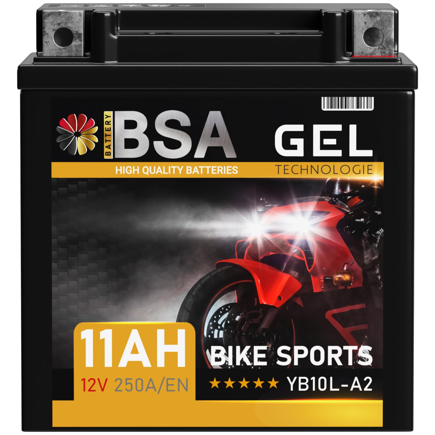 BSA YB10L-A2 GEL Motorradbatterie 12V 11Ah 250A/EN Batterie doppelte Lebensdauer entspricht 51113 YB10L-A2 YB10L-B2 vorgeladen auslaufsicher wartungsfrei von BSA BATTERY HIGH QUALITY BATTERIES