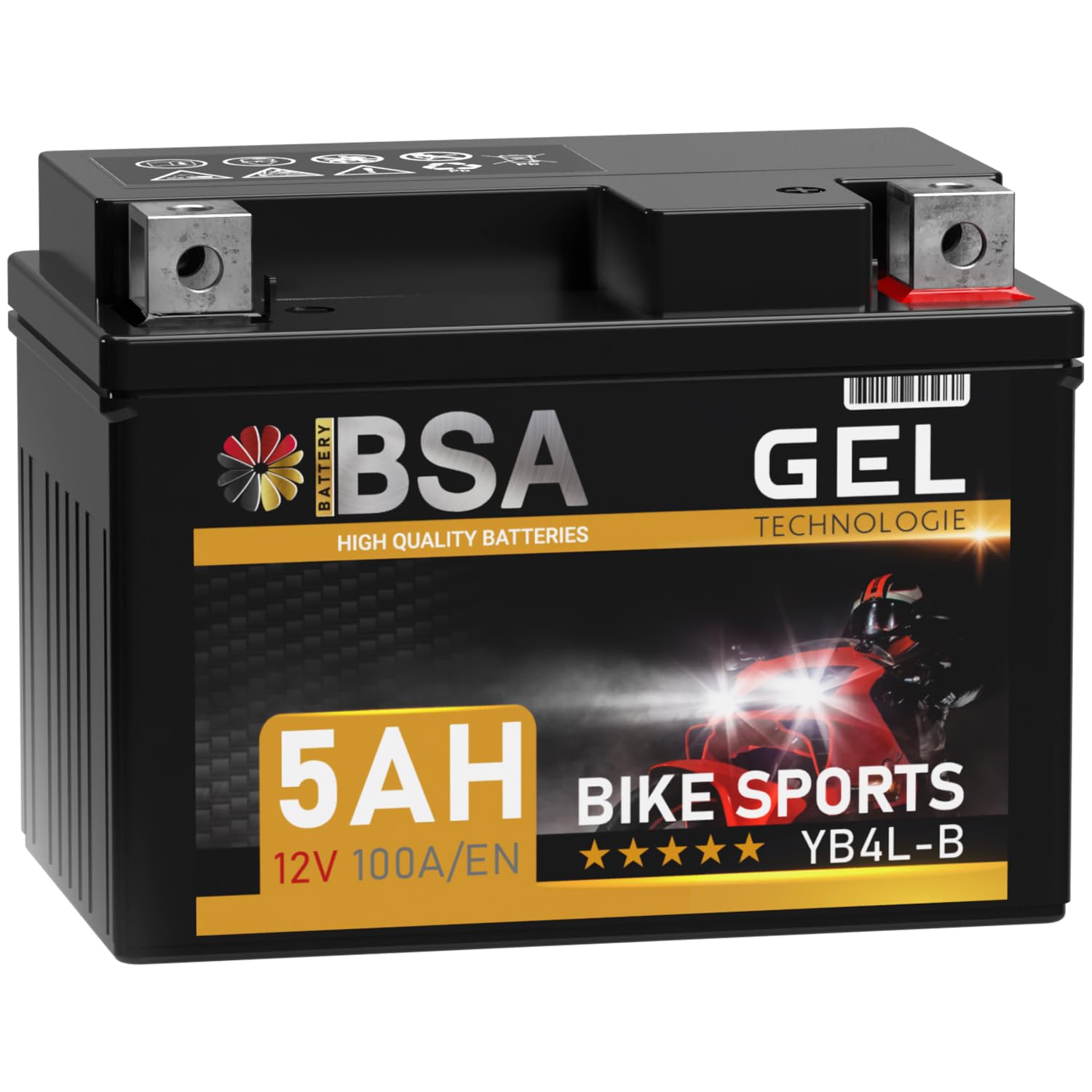 BSA YB4L-B GEL Roller Batterie 12V 5Ah 100A/EN Motorradbatterie doppelte Lebensdauer entspricht CB4L-B 50411 12N4-3B YB4L-A vorgeladen auslaufsicher wartungsfrei ersetzt 4Ah von BSA BATTERY HIGH QUALITY BATTERIES