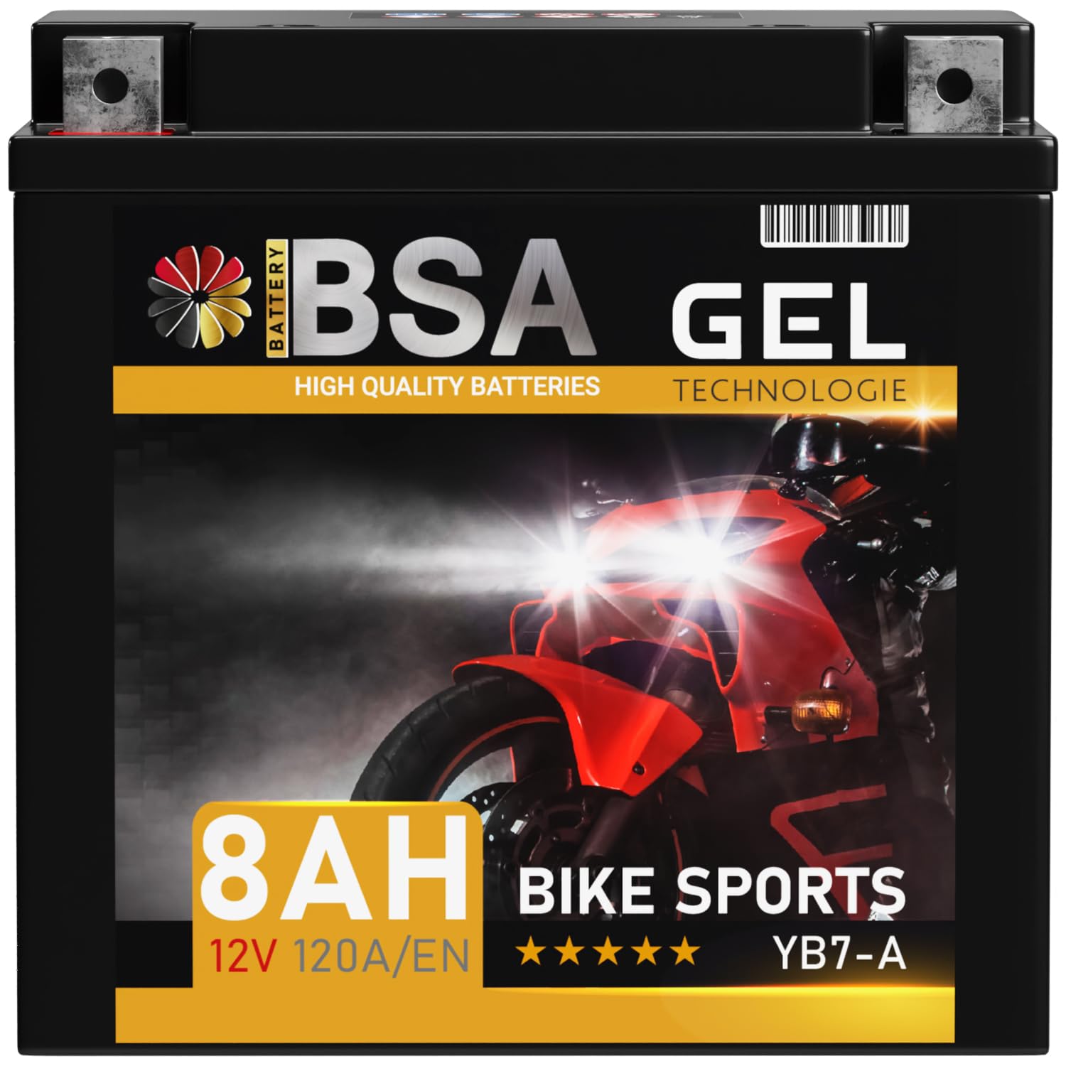 BSA YB7-A GEL Motorradbatterie 12V 8Ah 120A/EN Batterie doppelte Lebensdauer entspricht 50813 12N7-4A vorgeladen auslaufsicher wartungsfrei von BSA BATTERY HIGH QUALITY BATTERIES