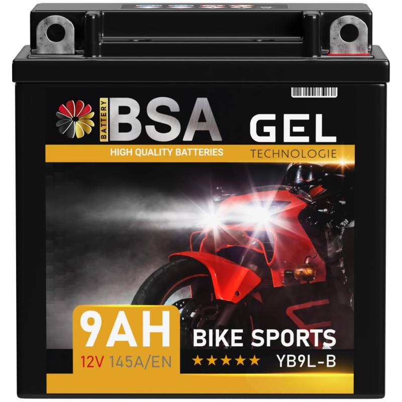 BSA YB9L-B GEL Motorradbatterie 12V 9Ah 145A/EN Batterie doppelte Lebensdauer entspricht 50912 YB9L-A2 12N7-3B 12N9-3B vorgeladen auslaufsicher wartungsfrei von BSA BATTERY HIGH QUALITY BATTERIES