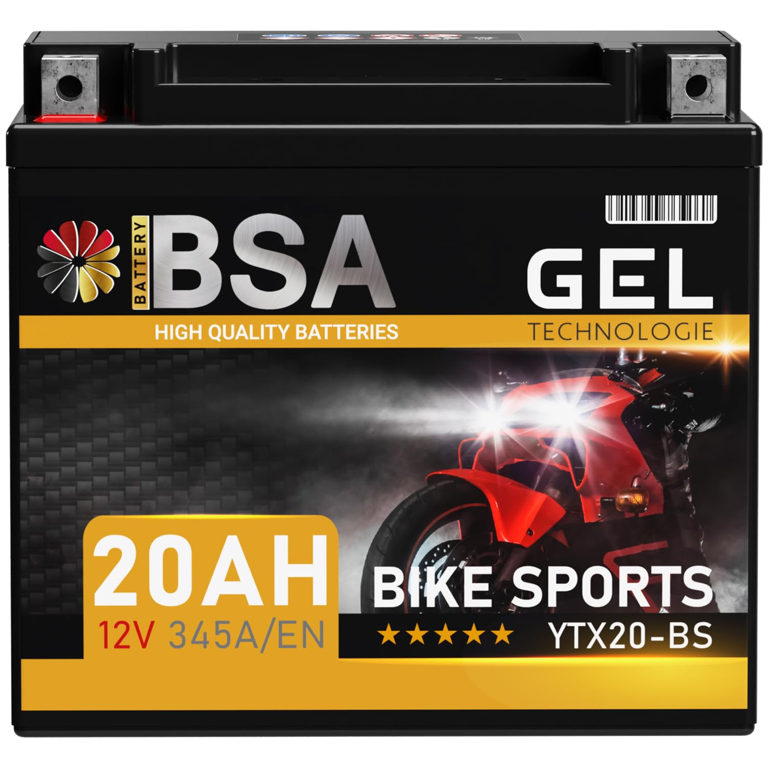 BSA YTX20-BS GEL Motorradbatterie 12V 20Ah 345A/EN Batterie doppelte Lebensdauer entspricht 51822 CTX20-BS GTX20-BS vorgeladen auslaufsicher wartungsfrei von BSA BATTERY HIGH QUALITY BATTERIES