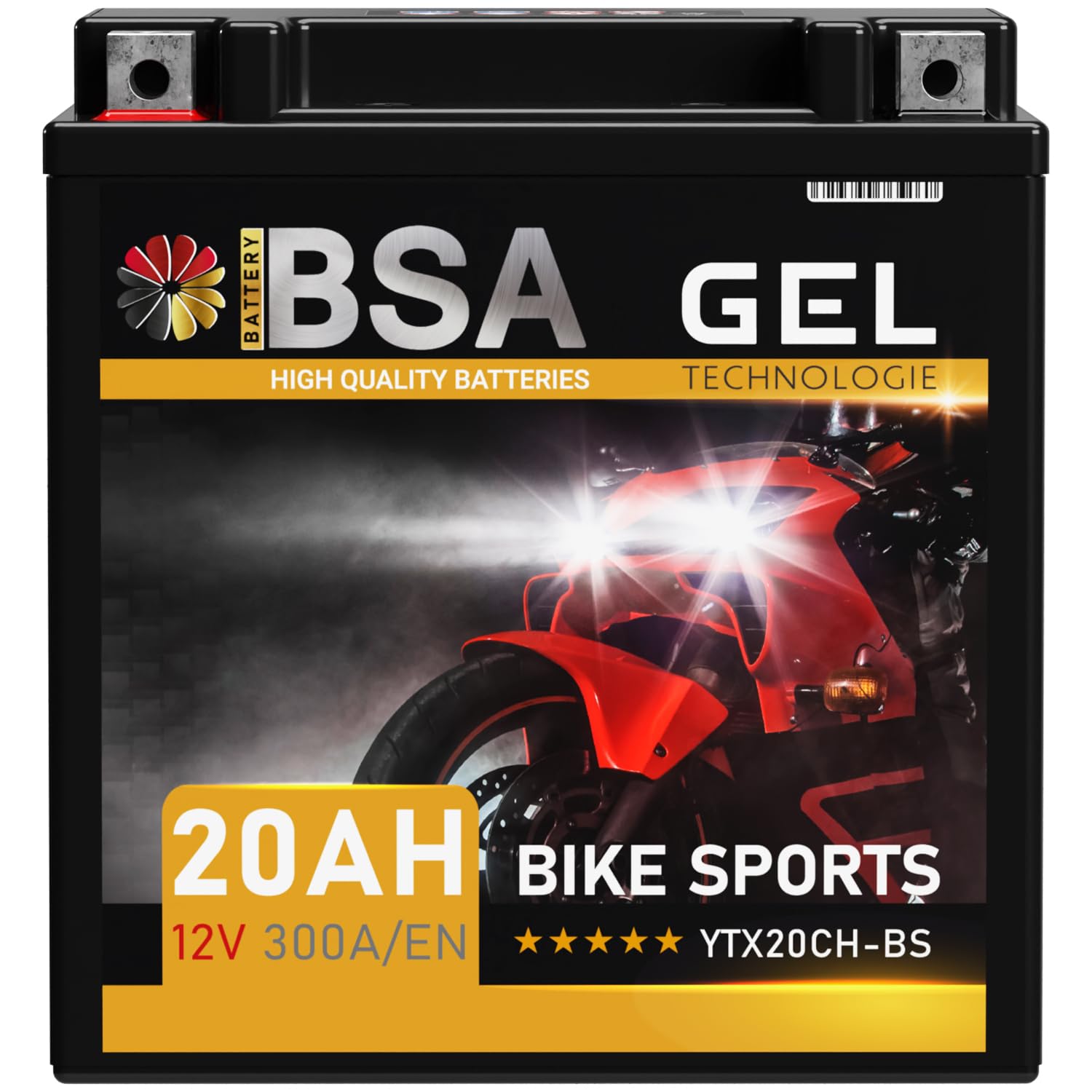 BSA YTX20CH-BS GEL Motorradbatterie 12V 20Ah 300A/EN Batterie doppelte Lebensdauer entspricht 51892 vorgeladen auslaufsicher wartungsfrei von BSA BATTERY HIGH QUALITY BATTERIES