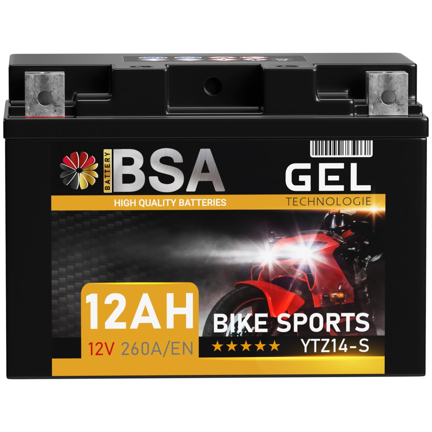 BSA YTZ14-S GEL Motorradbatterie 12V 12Ah 260A/EN Batterie doppelte Lebensdauer entspricht YTZ14-4 GTZ14-4 vorgeladen auslaufsicher wartungsfrei von BSA BATTERY HIGH QUALITY BATTERIES