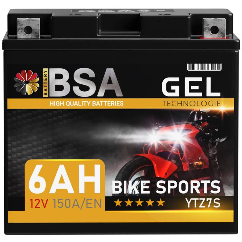 BSA YTZ7S GEL Motorradbatterie 12V 6Ah 155A/EN Batterie doppelte Lebensdauer entspricht TTZ7S-BS YTZ7-S GEL12-7Z-S 50602 vorgeladen auslaufsicher wartungsfrei von BSA BATTERY HIGH QUALITY BATTERIES