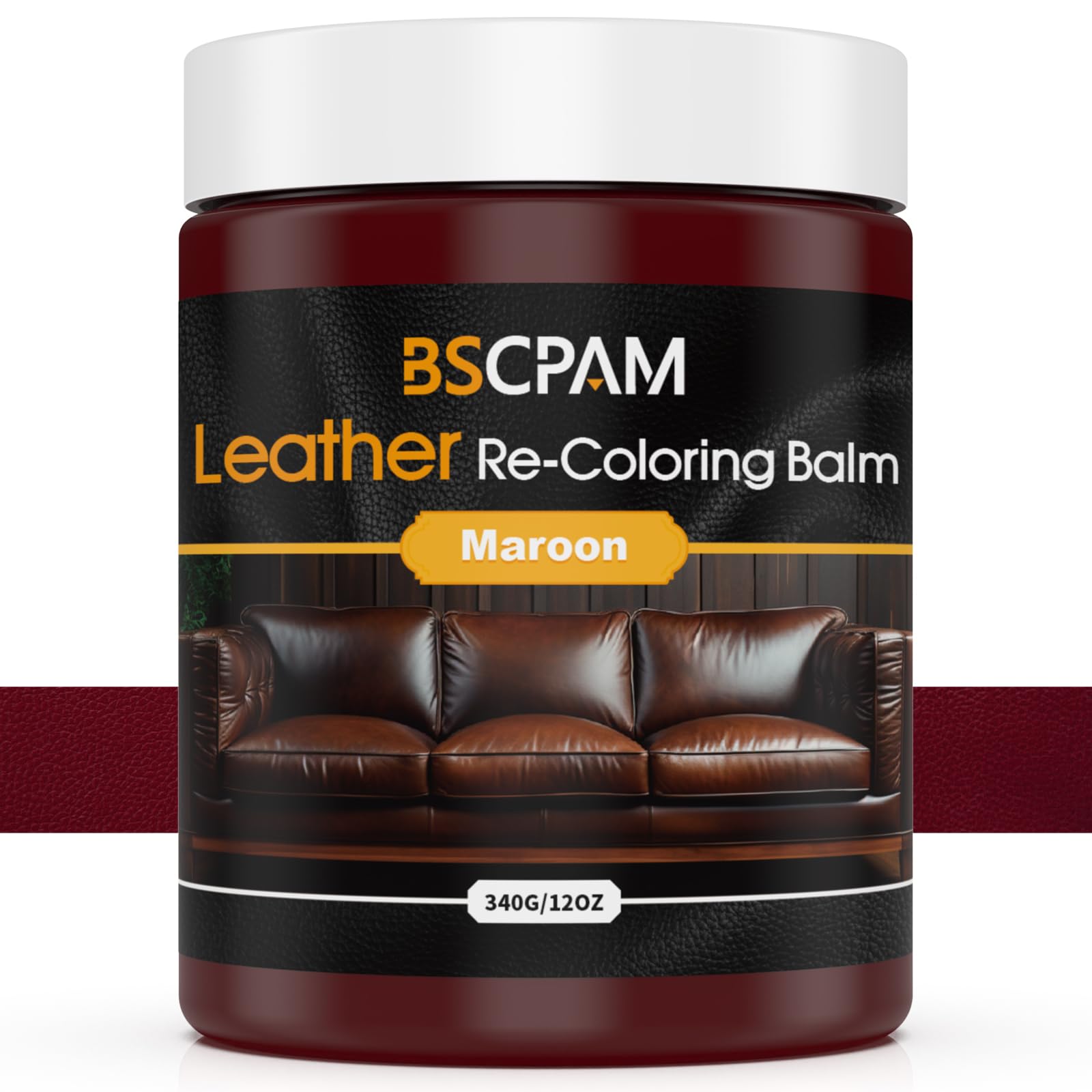 BSCPAM 12 Oz Leder Wiedereinfärbung Balsam,340g Großes Volumen Leder Couch Reparatur Kit,Möbel Farbe Farbstoff Restaurator Leder für Couches, Sofa,Schuhe,Leder Couch Farbe, Leder Balsam(Maroon) von BSCPAM