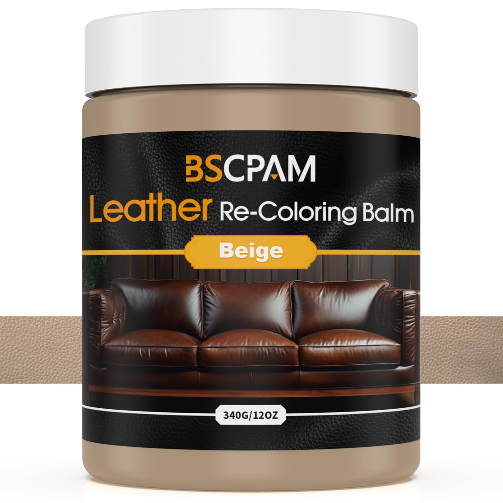 BSCPAM Leder-Balsam, 340 g, großes Volumen, Leder-Couch-Reparaturset, Möbelfarbstoff-Restaurer, Leder für Sofas, Schuhe, Leder-Couch-Farbe, schnell trocknender Lederbalsam (Beige) von BSCPAM