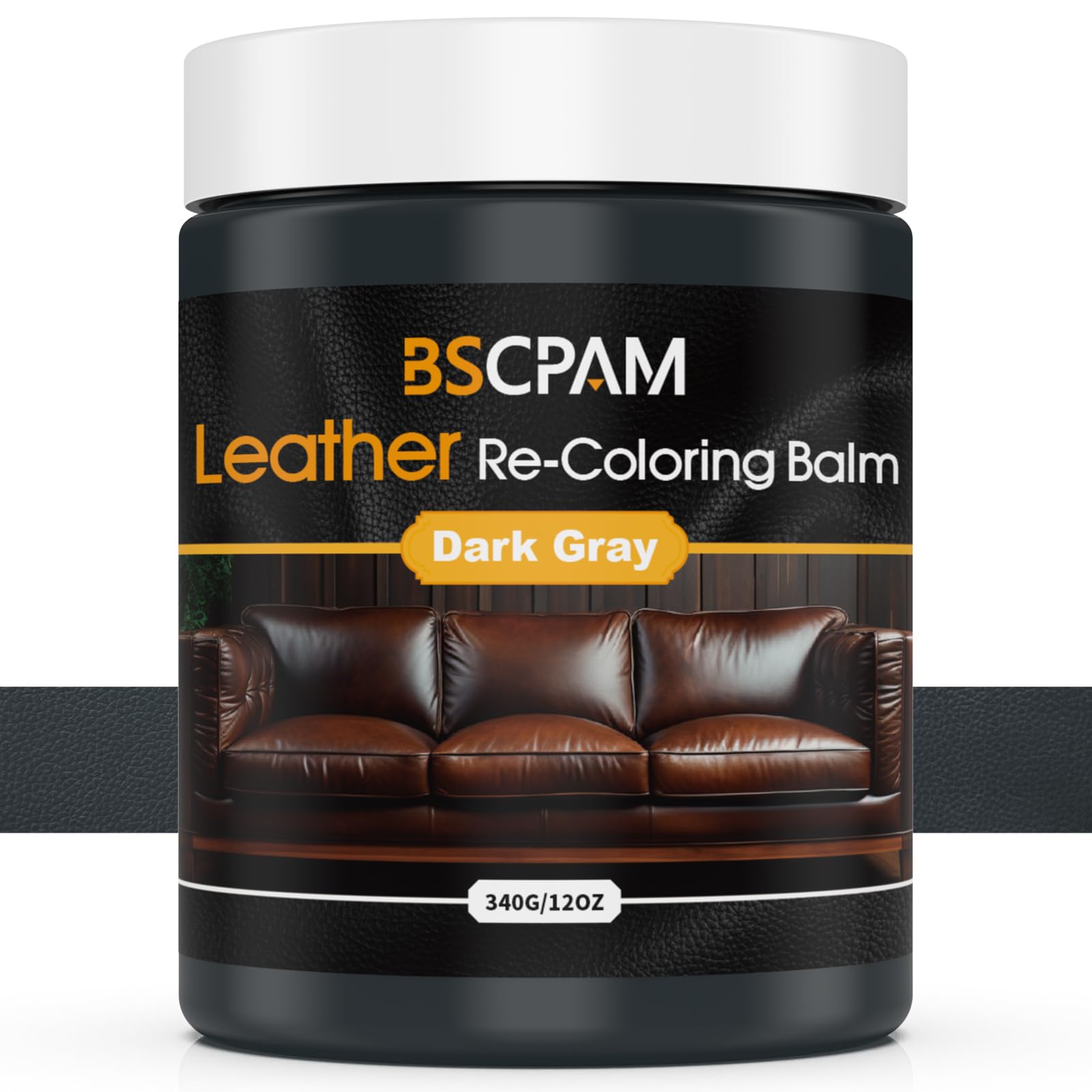 BSCPAM Leder-Balsam, 340 g, großes Volumen, Leder-Couch-Reparaturset, Möbelfarbstoff-Restaurer, Leder für Sofas, Schuhe, Leder-Couch-Farbe, schnell trocknender Lederbalsam (dunkelgrau) von BSCPAM