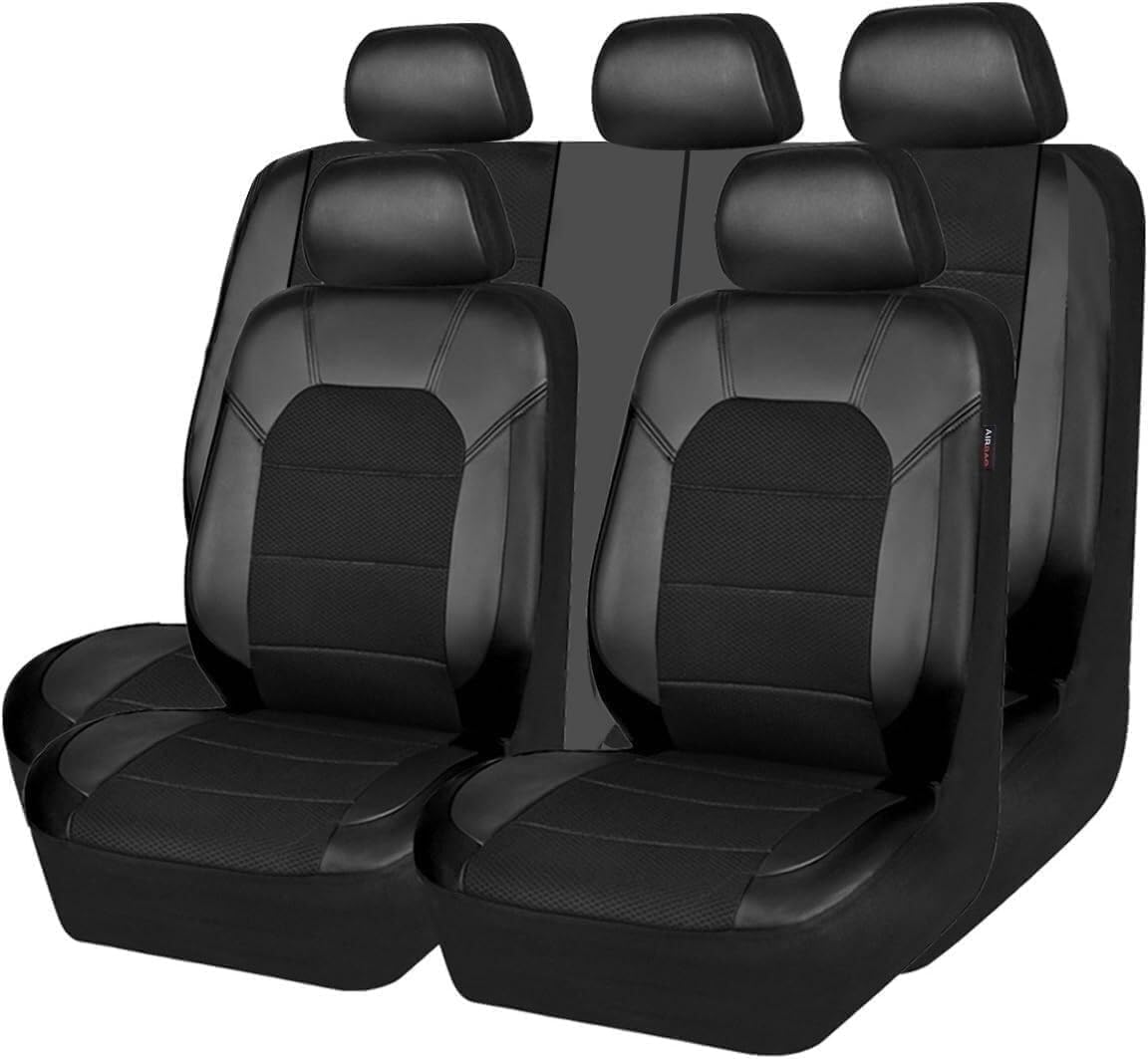 Autositzbezüge für Peugeot für Traveller Standard Autositzbezüge wasserdichtes Leder Bequemer atmungsaktiver Sitzbezug Leicht zu reinigendes 9-teiliges Set(Black,forStandard) von BSDPNARHZ