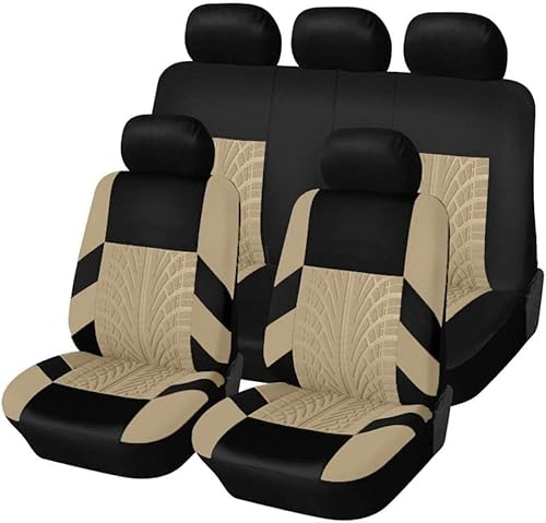 BSDPNARHZ Autositzbezüge für FIAT 500 Sportbezüge, wasserdichtes Leder, bequemer, atmungsaktiver Sitzbezug, leicht zu reinigen, 9-teiliges Set(Khaki,forSport) von BSDPNARHZ