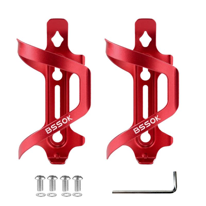 BSSOK Flaschenhalter Fahrrad Seitliche, Aluminiumlegierung, Trinkflaschenhalter Fahrrad Seitliche für Rennrad/MTB/Mountainbike Getränkehalter Fahrrad (2PCS Rot) von BSSOK