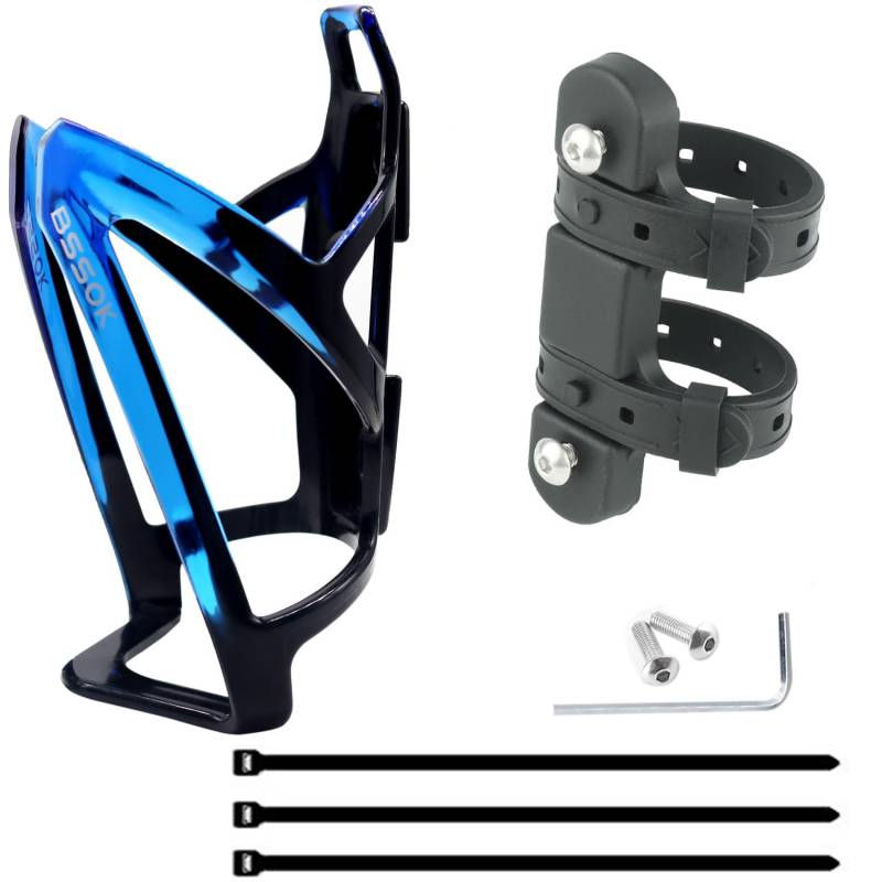 BSSOK Flaschenhalter Fahrrad Kunststoff, Trinkflaschenhalter Fahrrad, Wasserflaschenhalter, Leichte Langlebige PC Getränkehalter für Fahrrad, MTB, Rennrad, Mountainbikes (Schwarz-Blau) von BSSOK