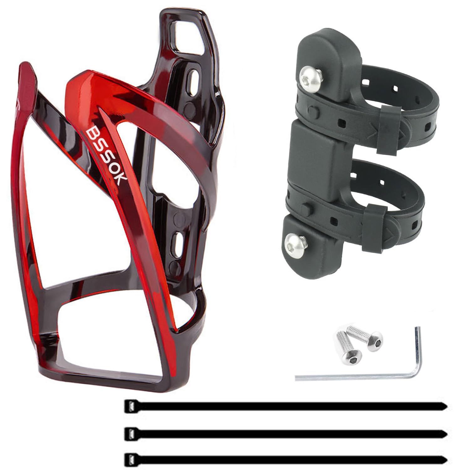 BSSOK Flaschenhalter Fahrrad Kunststoff, Trinkflaschenhalter Fahrrad, Wasserflaschenhalter, Leichte Langlebige PC Getränkehalter für Fahrrad, MTB, Rennrad, Mountainbikes (Schwarz-Rot) von BSSOK