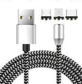 BSSTORE USB-Kabel 3 IN1, magnetisch, 2 Meter, Lightning, Micro-USB-Kabel, verbindet jede Art von Gerät, indem Sie die magnetischen Köpfe mit LEDs ersetzen (Silber) von BSSTORE