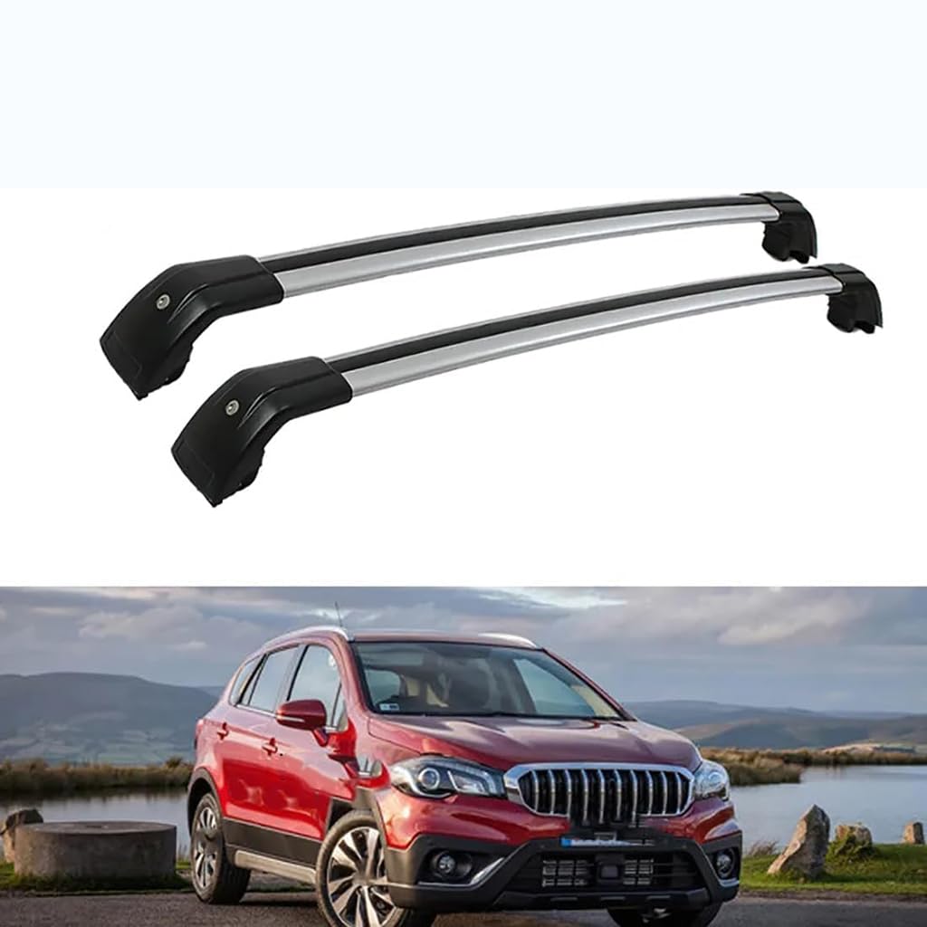 Auto Dachträger Crossbar für Suzuki SX4 S Cross 2013-2019, Dachträger-Set Dachträger-Querstangen Dachträger aus Aluminium Zubehör,Black-Silver von BSWNSJZT