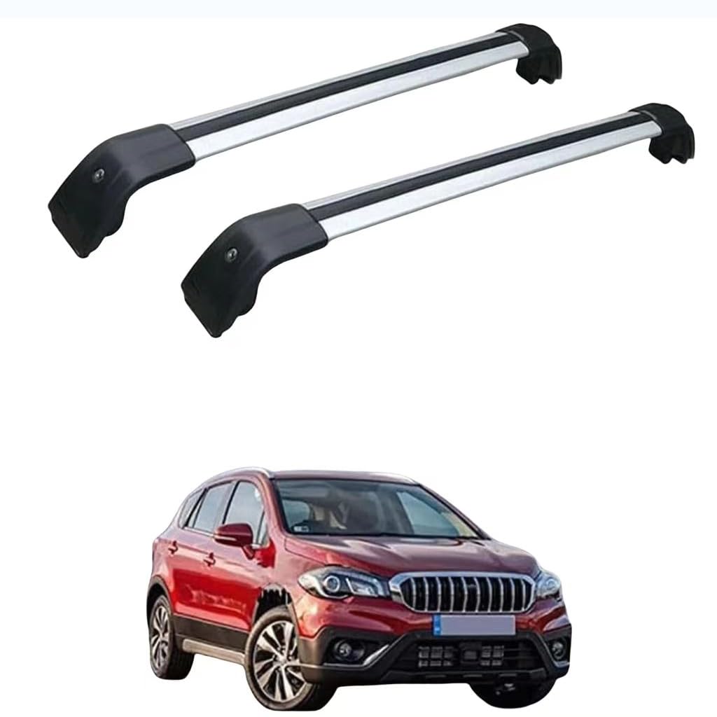 Auto Dachträger Crossbar für Suzuki SX4 SCross 2013 2014 2015 2016 2017 2018 2019, Dachträger-Set Dachträger-Querstangen Dachträger aus Aluminium Zubehör,Black-Silver von BSWNSJZT