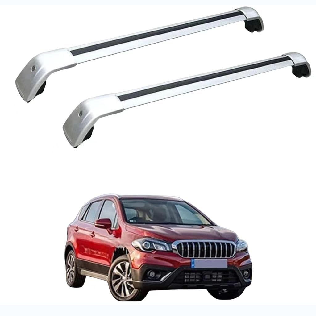 Auto Dachträger Crossbar für Suzuki SX4 SCross 2013 2014 2015 2016 2017 2018 2019, Dachträger-Set Dachträger-Querstangen Dachträger aus Aluminium Zubehör,Silver von BSWNSJZT