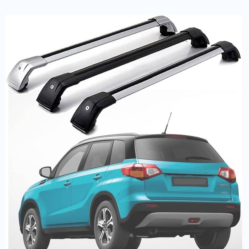 Auto Dachträger Crossbar für Suzuki Vitara 2015 2016 2017 2018 2019 2020 2021 2022, Dachträger-Set Dachträger-Querstangen Dachträger aus Aluminium Zubehör,Black-Silver von BSWNSJZT