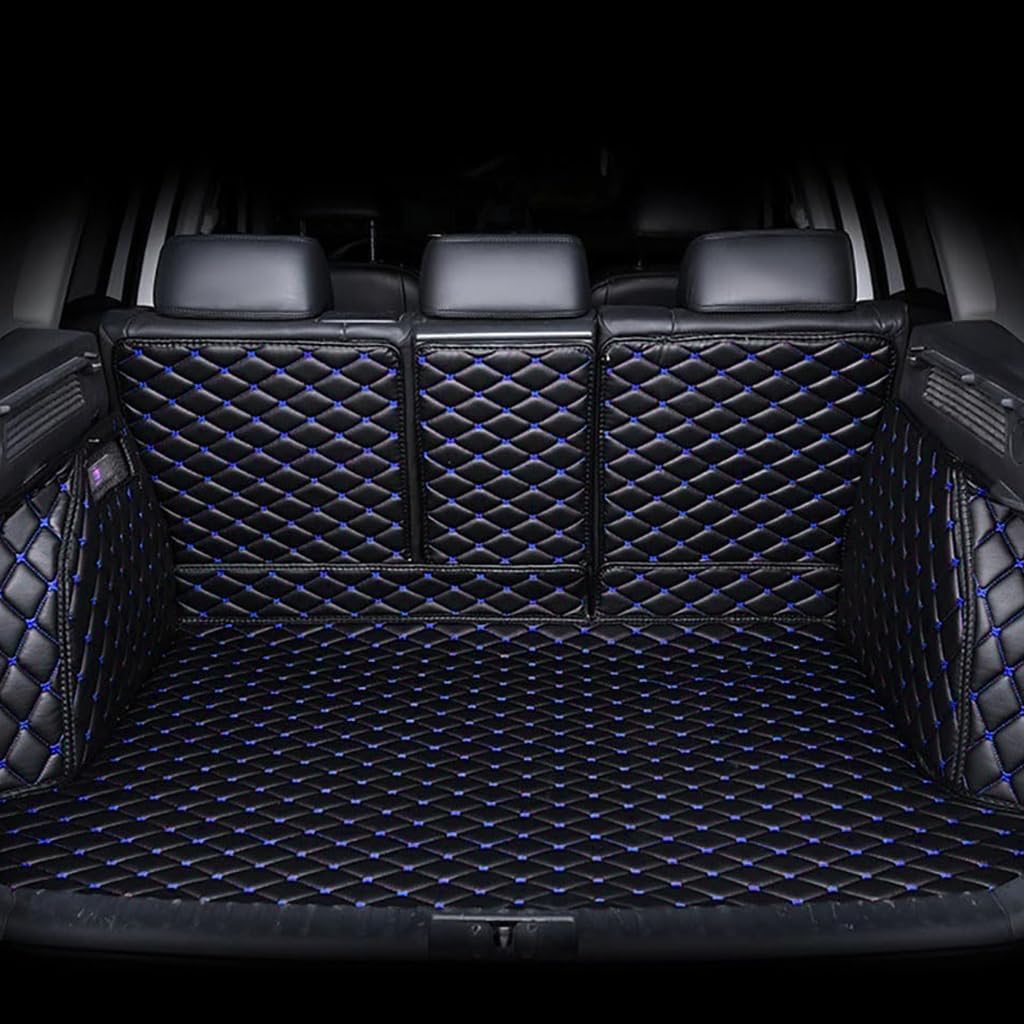 Auto Leder Kofferraummatte für Cayenne EV(Left Side with Speaker) 2015-2016, Vollabdeckung Kofferraumwannen rutschfest Zubehör,A-Black Blue von BSWNSJZT