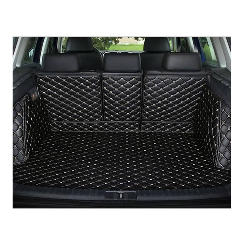 Auto Leder Kofferraummatte für Panamera(Both Sides Have guardrail nets, 2 backrests) 2009-2016, Vollabdeckung Kofferraumwannen rutschfest Zubehör,A-Black beige von BSWNSJZT