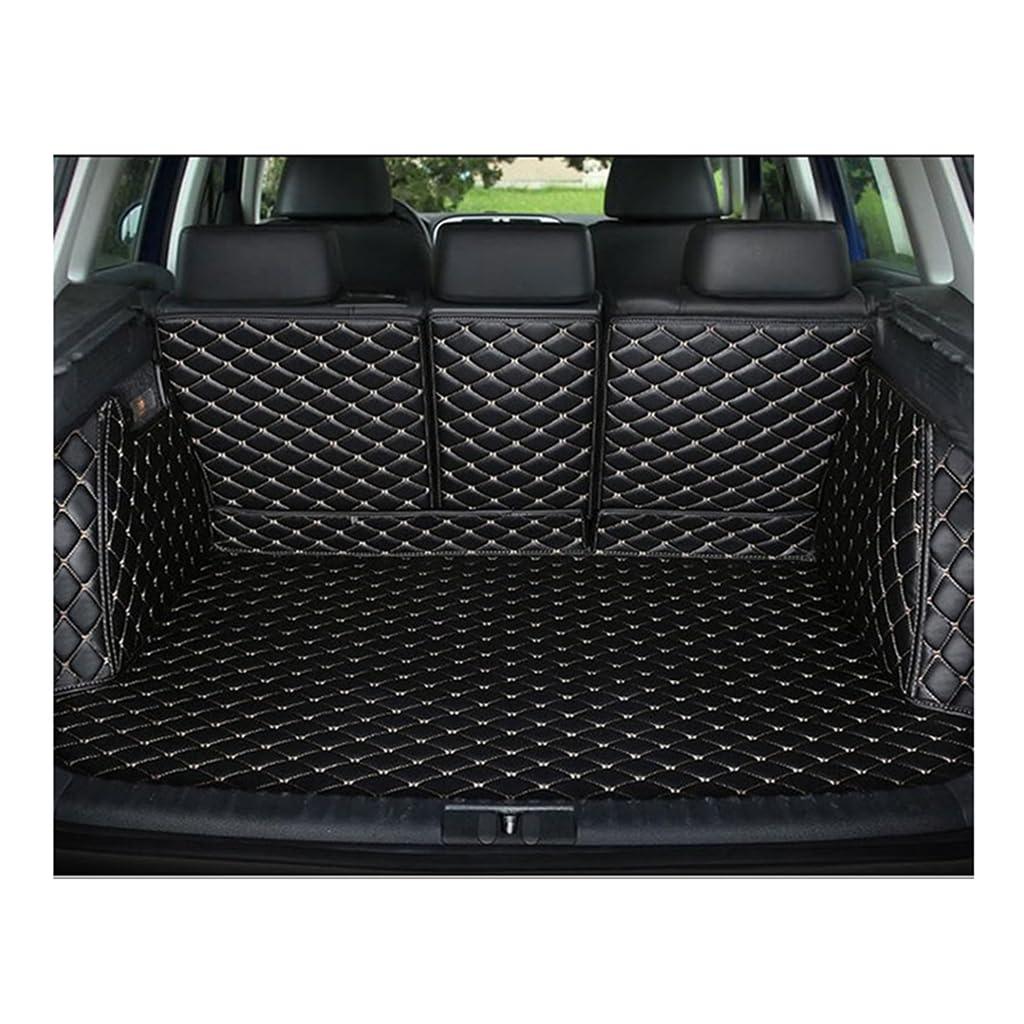 Auto Leder Kofferraummatte für Panamera(Both Sides Have guardrail nets, 3 backrests) 2009-2016, Vollabdeckung Kofferraumwannen rutschfest Zubehör,A-Black beige von BSWNSJZT