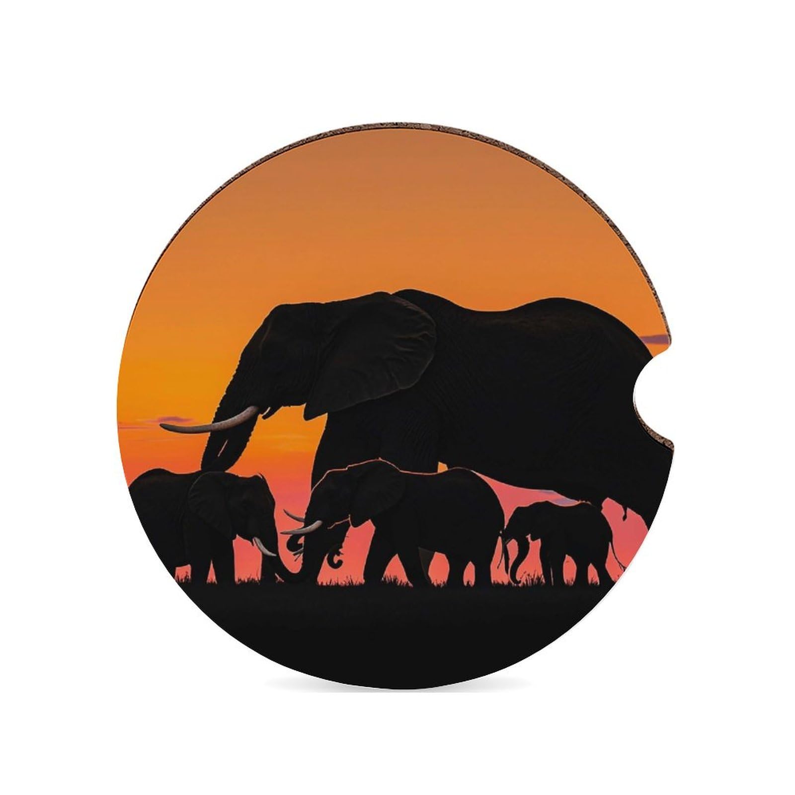 Auto-Untersetzer, 1 Stück, schwarze Silhouette, Elefant, afrikanische Tierwelt, Auto-Getränkehalter, saugfähige Getränkeuntersetzer, Auto-Einsatz, Tassenpads, rutschfeste Kaffeetassen-Pads, Gummi, von BTCOWZRV