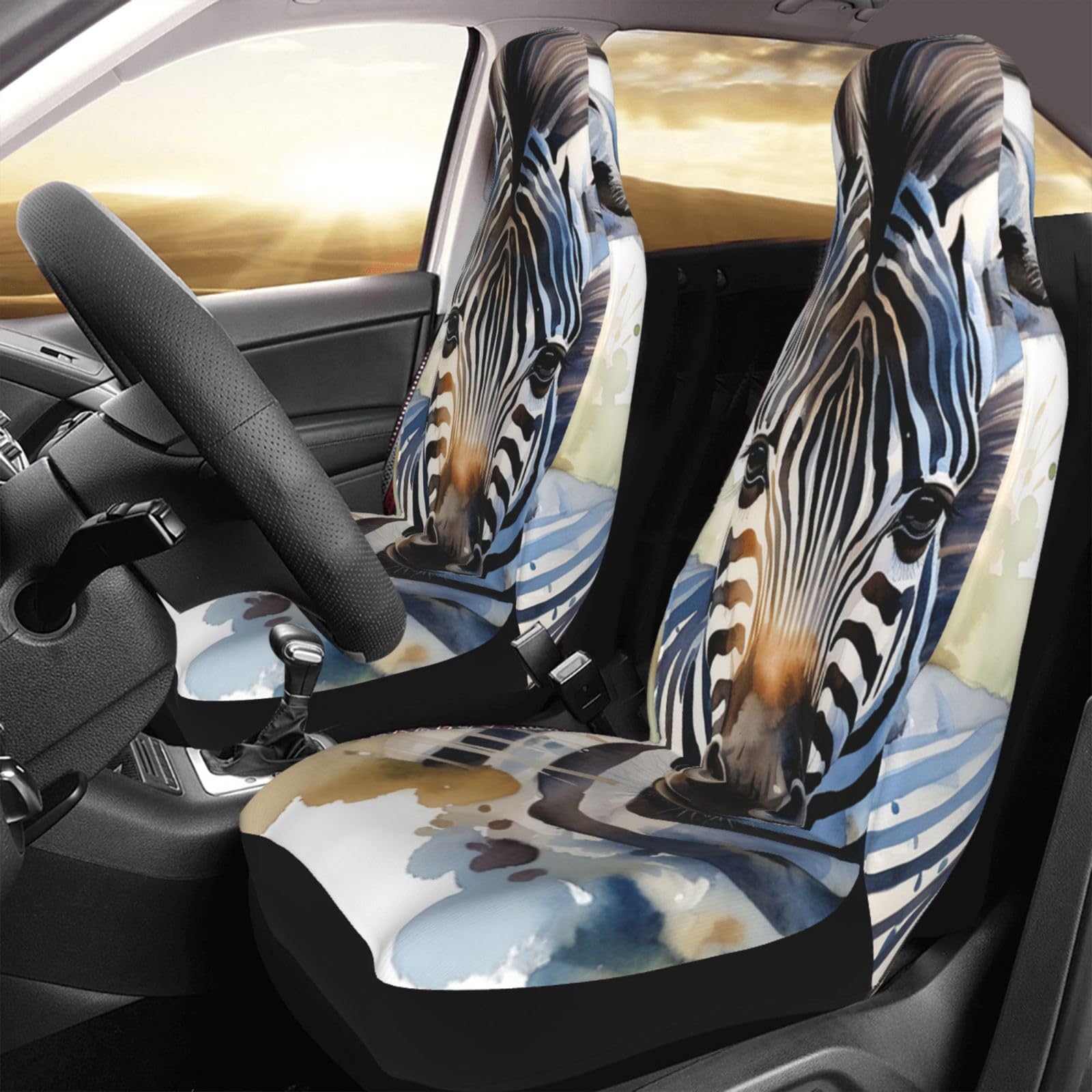 BTCOWZRV Autositzbezug, 2-teilig, elastisch, waschbar, Vordersitzbezüge für Damen und Herren, universeller Sitzbezug für Autos, niedliches Zebra-Aquarell, Autositzschutz, passend für SUV, Limousine, von BTCOWZRV