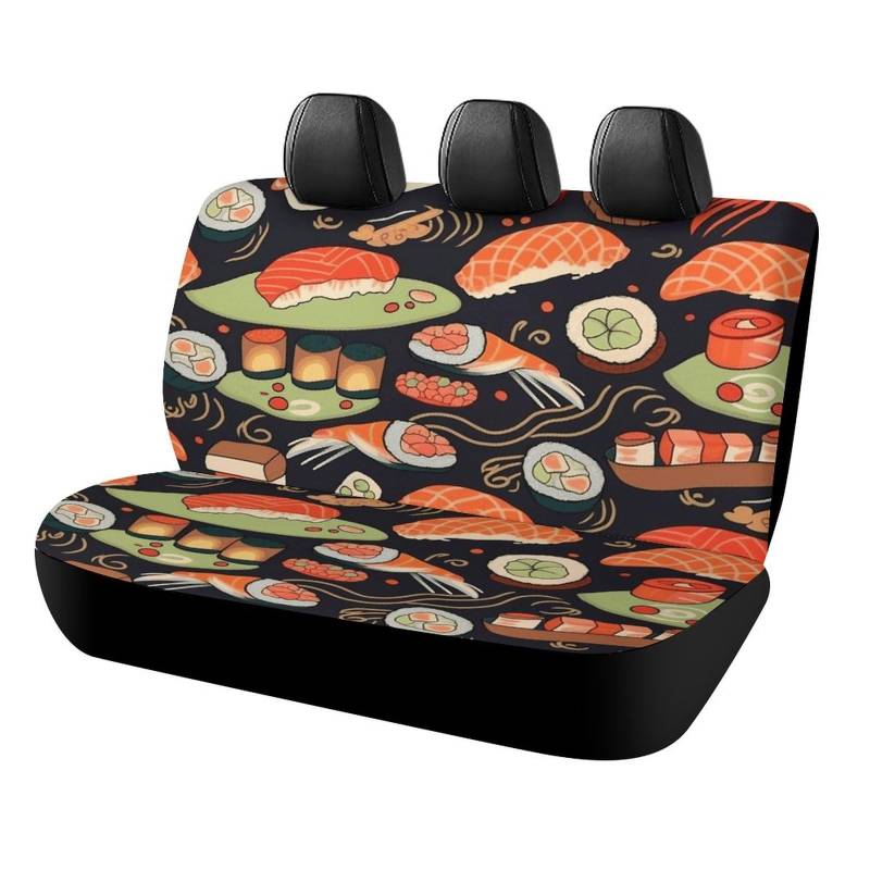 BTCOWZRV Japanische Sushi-Garnelen-Auto-Rücksitzbezüge für Rücksitze, Neopren, Auto-Rückbank-Sitzbezug, wasserdicht, universell, passend für die meisten Autos, LKWs, Lieferwagen, SUVs von BTCOWZRV