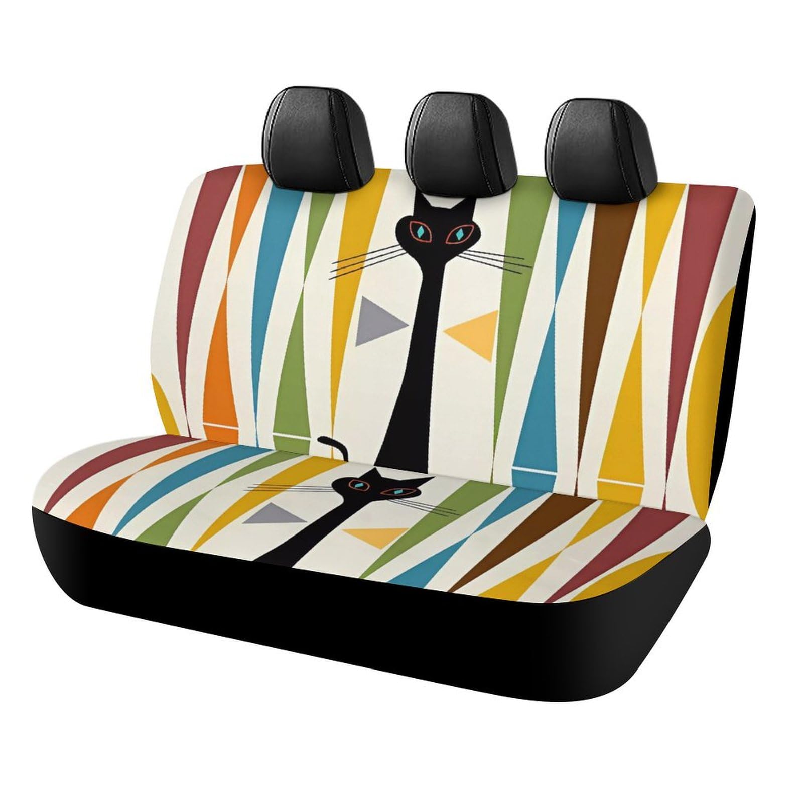 BTCOWZRV Mid-Century Moderne Kunst Katzen-Auto-Rücksitzbezüge für Rücksitze, Neopren, Auto-Rückbank-Sitzbezug, wasserdicht, universell, passend für die meisten Autos, LKWs, Lieferwagen, SUVs von BTCOWZRV