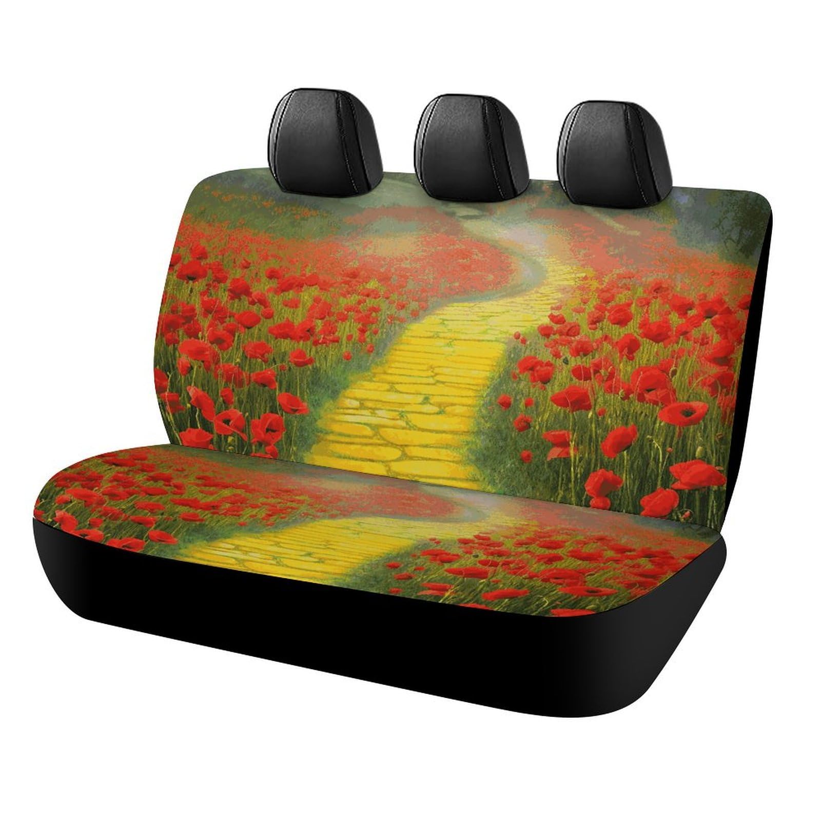 BTCOWZRV Poppies Field Yellow Brick Road Auto-Rücksitzbezüge für Rücksitze, Neopren, Auto-Rückbank-Sitzbezug, wasserdicht, universal, passend für die meisten Autos, LKW, Vans, SUVs von BTCOWZRV