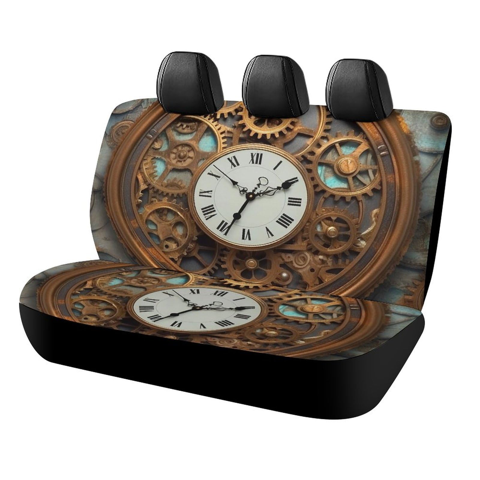 BTCOWZRV Rusty Steampunk Uhr Auto-Rücksitzbezüge für Rücksitze, Neopren, Auto-Rücksitzbezug, wasserdicht, Autositzschutz, universell passend für die meisten Autos, LKWs, Lieferwagen, SUVs von BTCOWZRV