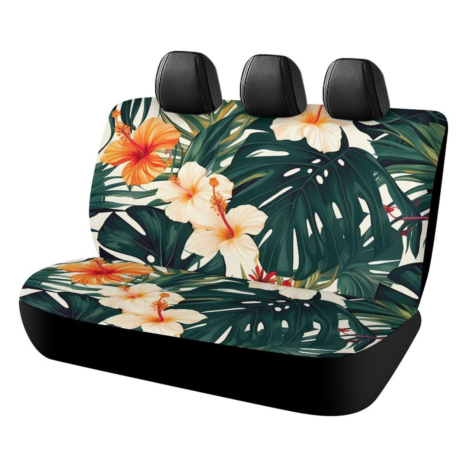 BTCOWZRV Tropical Summer Hawaiianische Blumenpalmenblätter, Auto-Rücksitzbezüge für Rücksitze, Neopren, Auto-Rückbank-Sitzbezug, wasserdicht, universell, passend für die meisten Autos, LKW, Vans, SUVs von BTCOWZRV