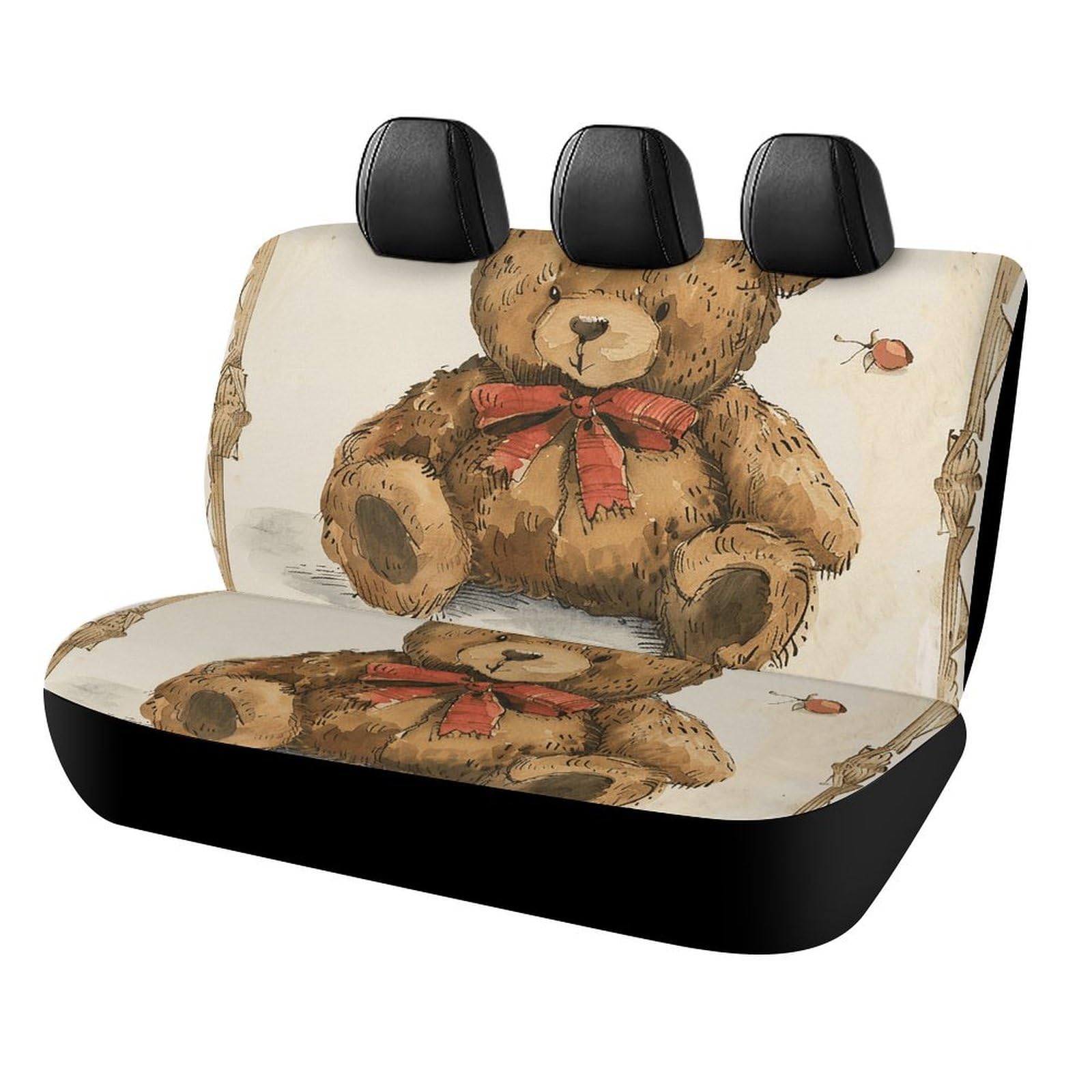 BTCOWZRV Vintage Bear Spielzeug-Auto-Rücksitzbezüge für Rücksitze, Neopren, Auto-Rückbank, Sitzbezug, wasserdicht, Autositzschutz, universell passend für die meisten Autos, LKW, Vans, SUVs von BTCOWZRV